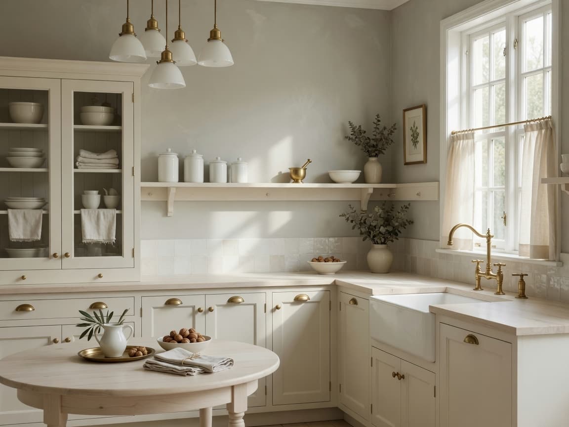 Kitchen with soft warm white and greige neutral palette