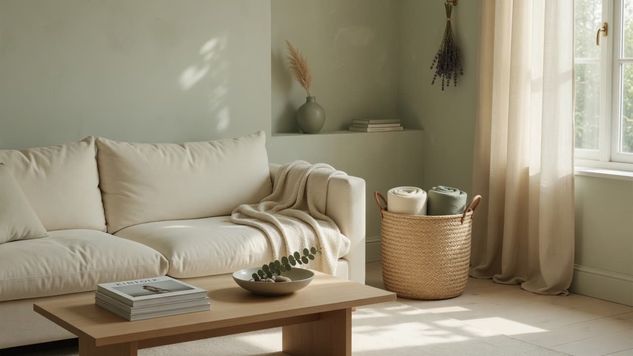 Calm, organized living space with refined home storage
