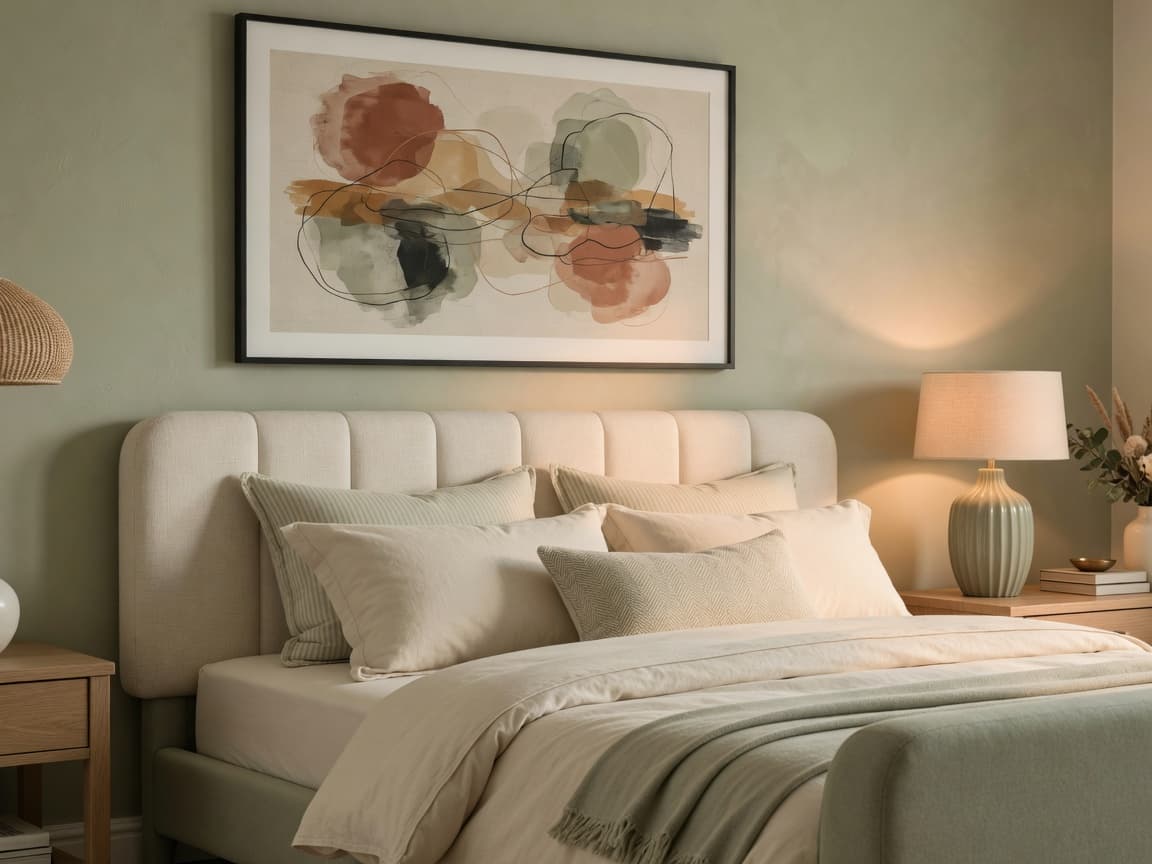 Bedroom with art correctly placed above the headboard