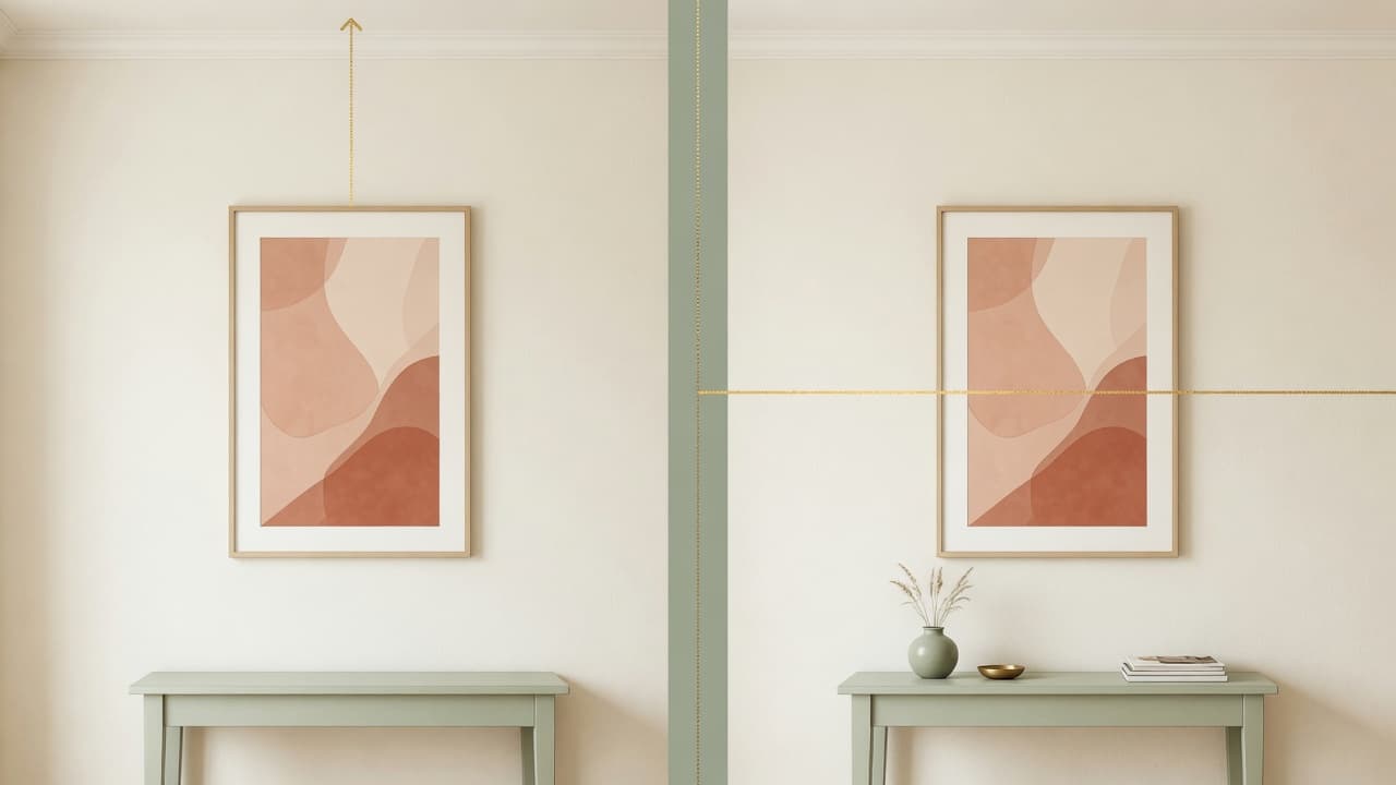 Wrong versus correct wall art height comparison