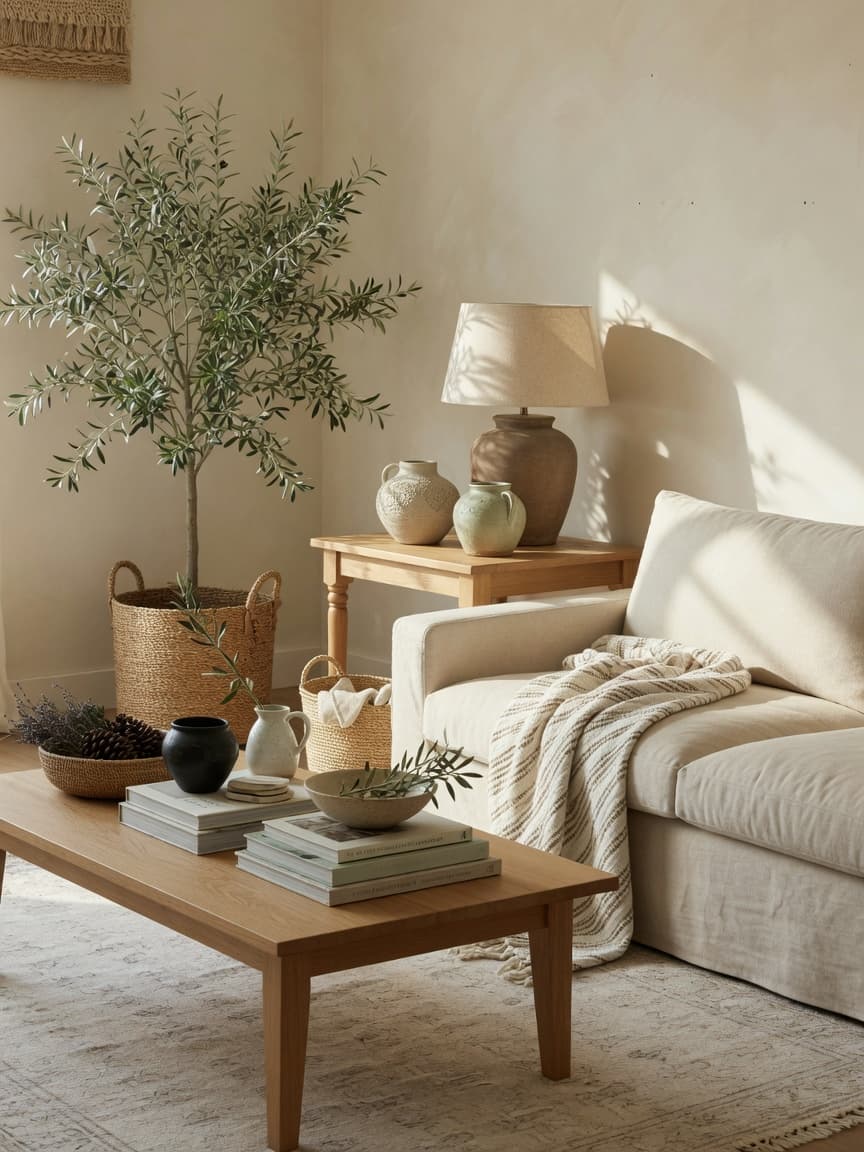 Curated interior styling with natural textures and warm lighting